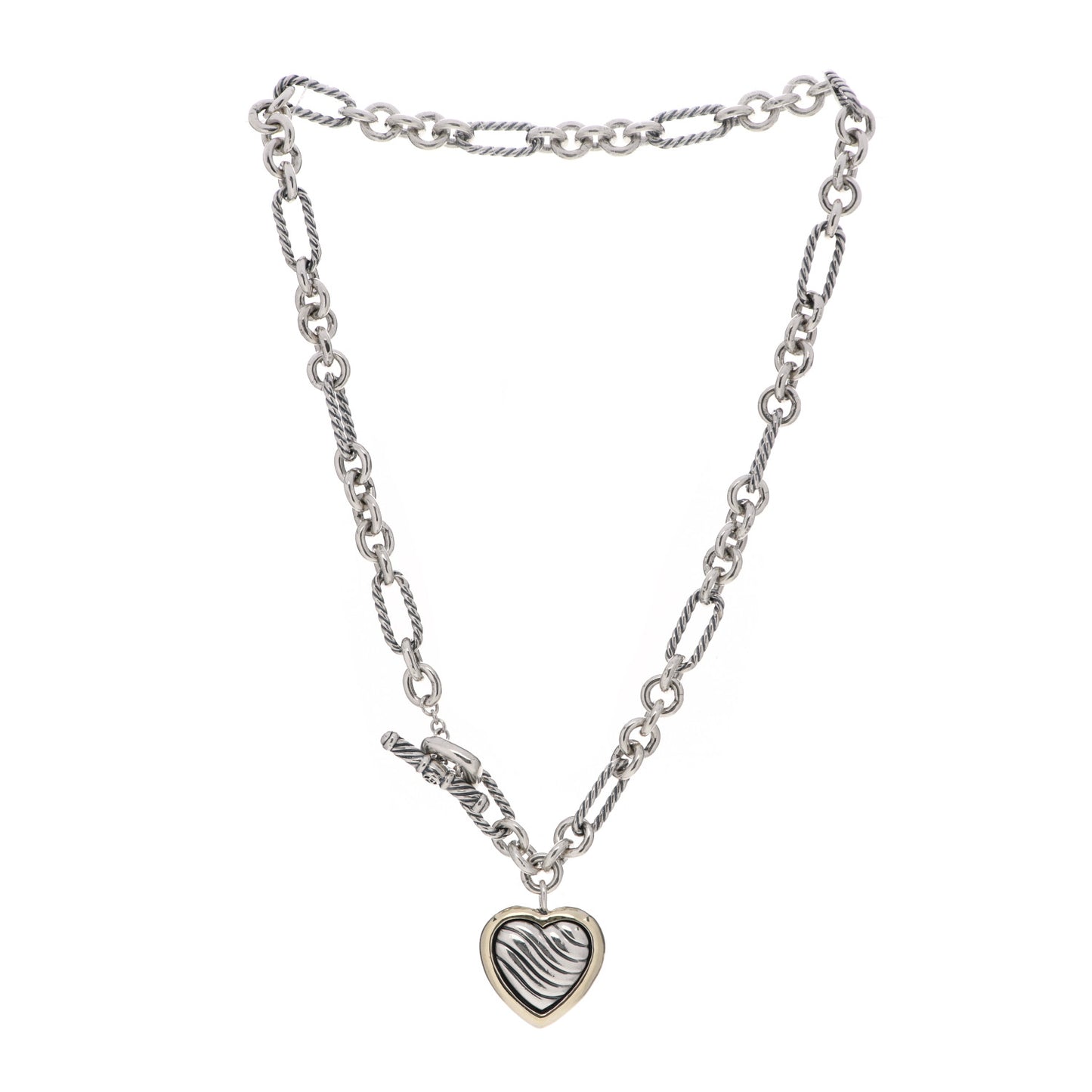 Sterling Silver 18K Yellow Gold Cable Heart Figaro Necklace