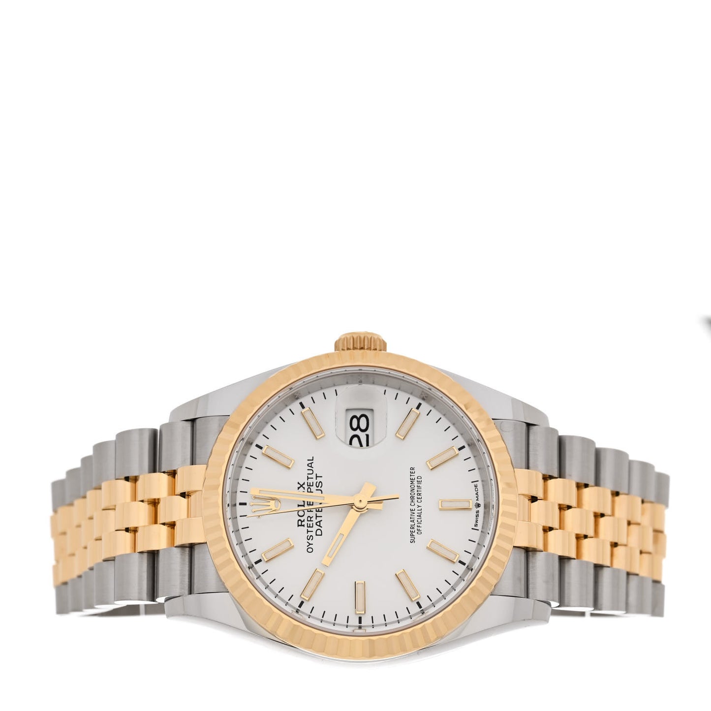 Stainless Steel 18K Yellow Gold 36mm Oyster Perpetual Datejust Watch White 126233
