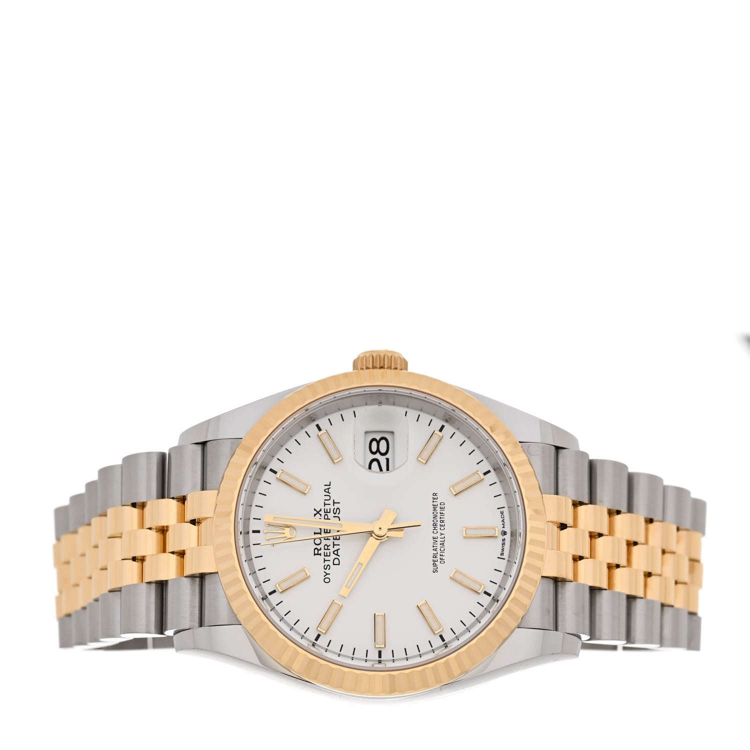 Rolex Stainless Steel 18K Yellow Gold 36mm Oyster Perpetual Datejust Watch White 126233 2 of 5