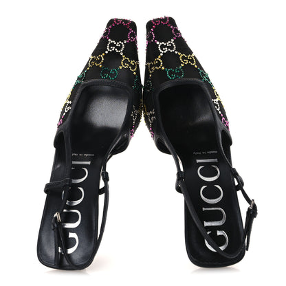 Gucci Tela Retino Nappa Charlotte Crystal GG Monogram Square G 75mm Slingback Pumps 37 Black 2 of 12