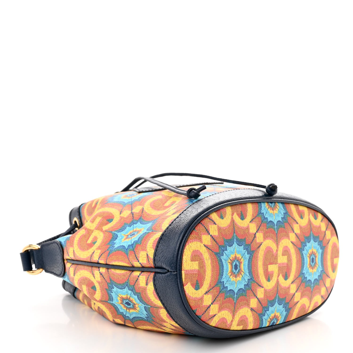 Gucci GG Supreme Kaleidoscope Calfskin Script Logo Gucci 100 Bucket Drawstring Bag Blue Orange Multicolor Blue Agata 4 of 10