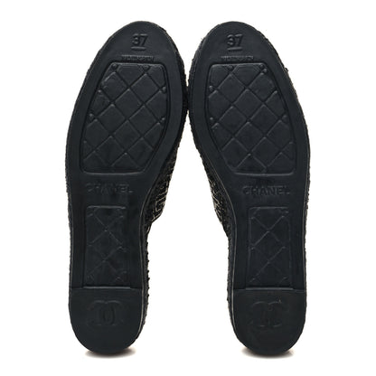 Chanel Tweed CC Slip On Espadrilles 37 Black Silver 5 of 9