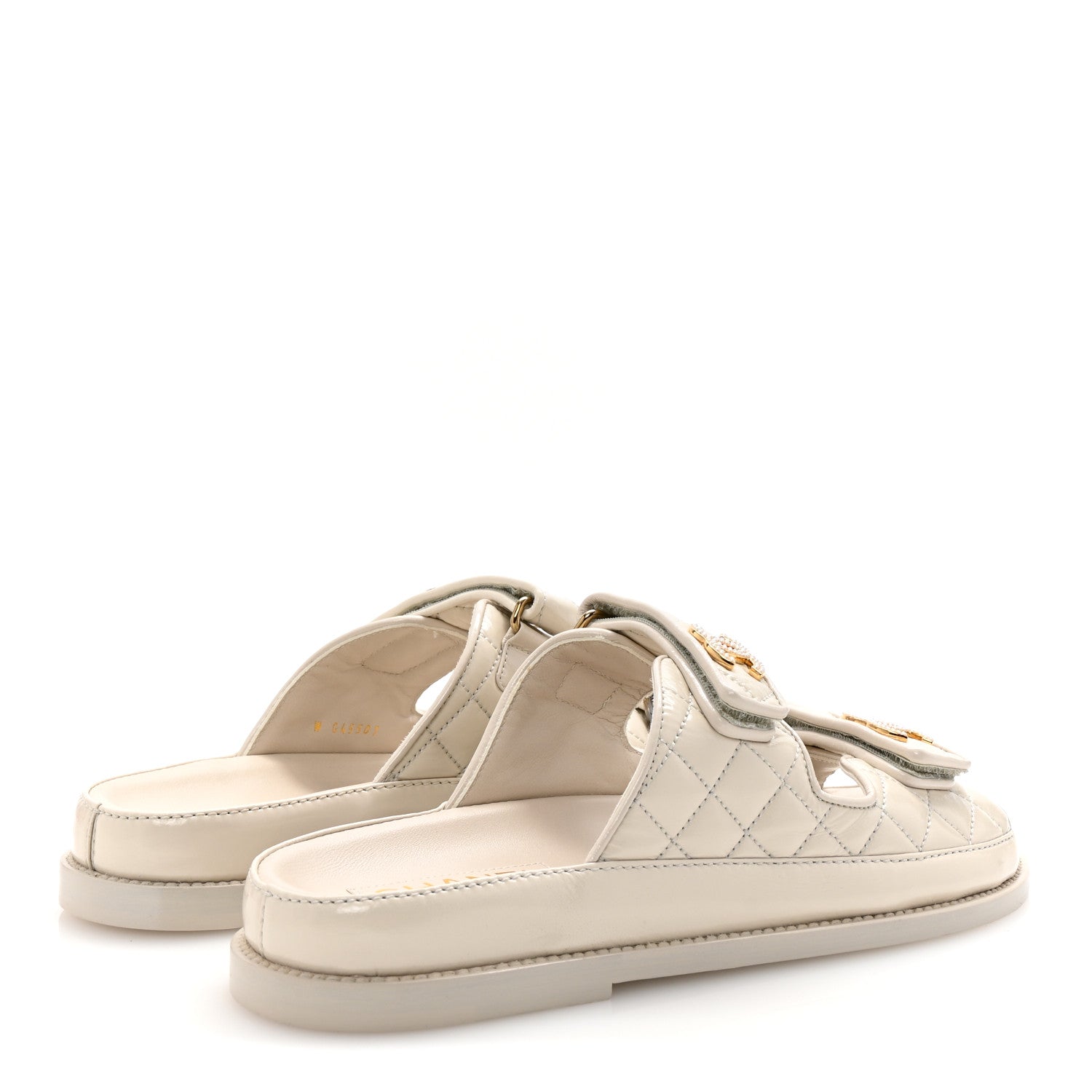 Chanel Shiny Calfskin Quilted Velcro Dad Pearl CC Slide Sandals 39.5 Light Beige 5 of 10