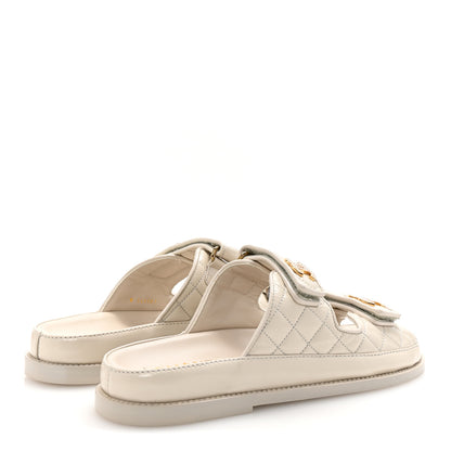Chanel Shiny Calfskin Quilted Velcro Dad Pearl CC Slide Sandals 39.5 Light Beige 5 of 10