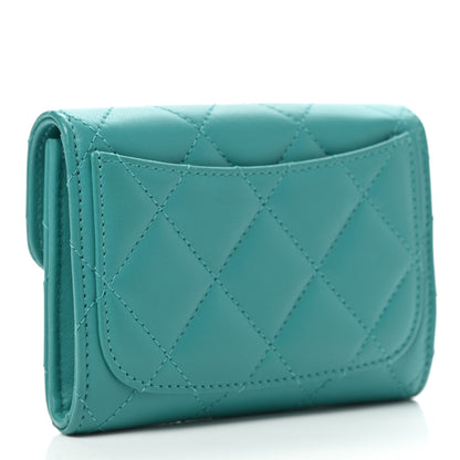 Chanel Lambskin Quilted Flap Card Holder Wallet Turquoise 3 of 8