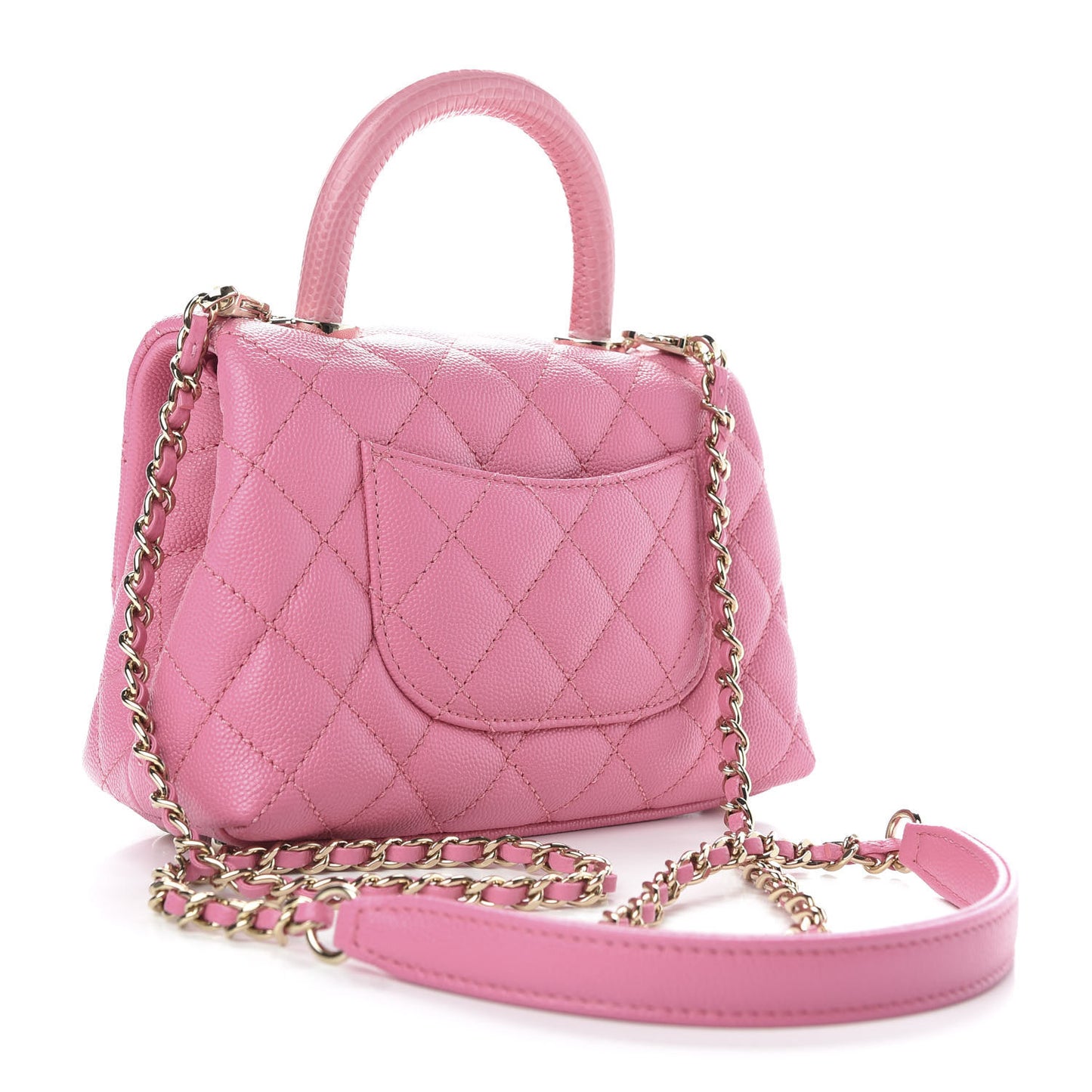 Caviar Quilted Lizard Embossed Extra Mini Coco Handle Flap Pink