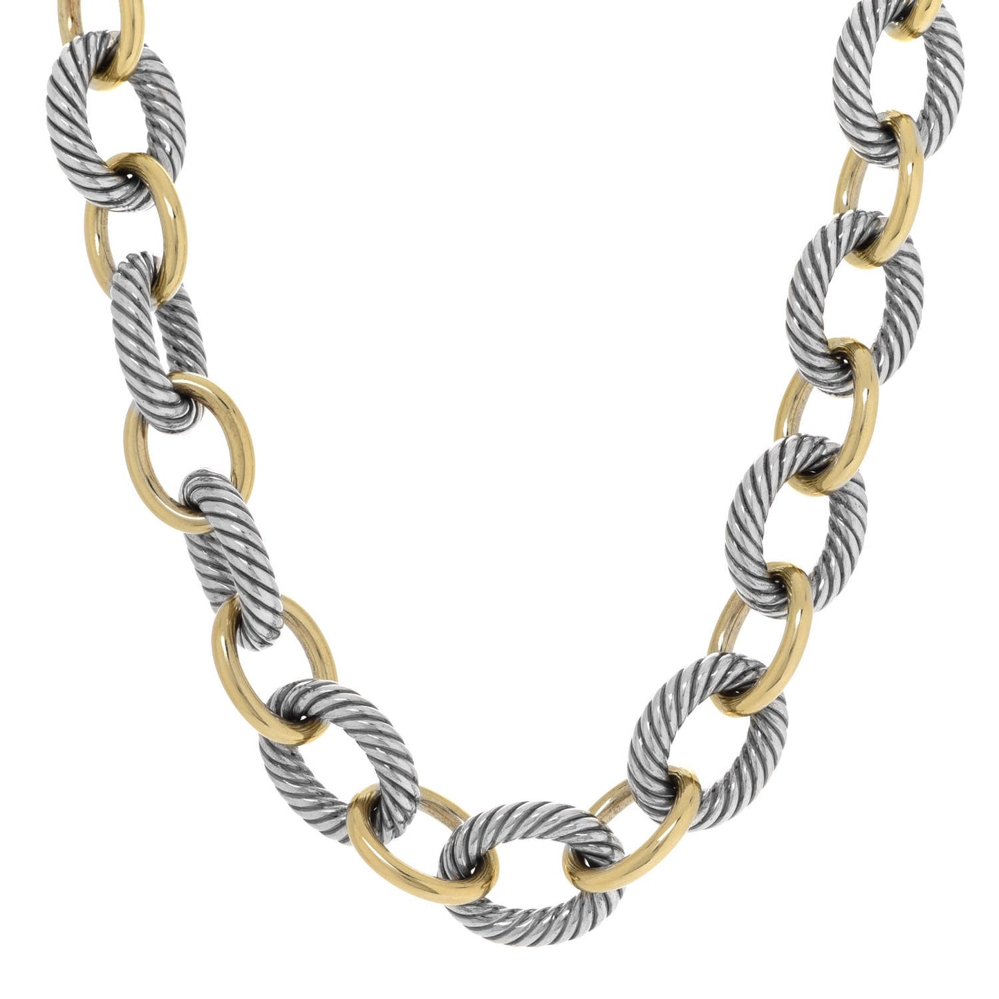 Sterling Silver 18K Yellow Gold 18mm Oval Link Necklace