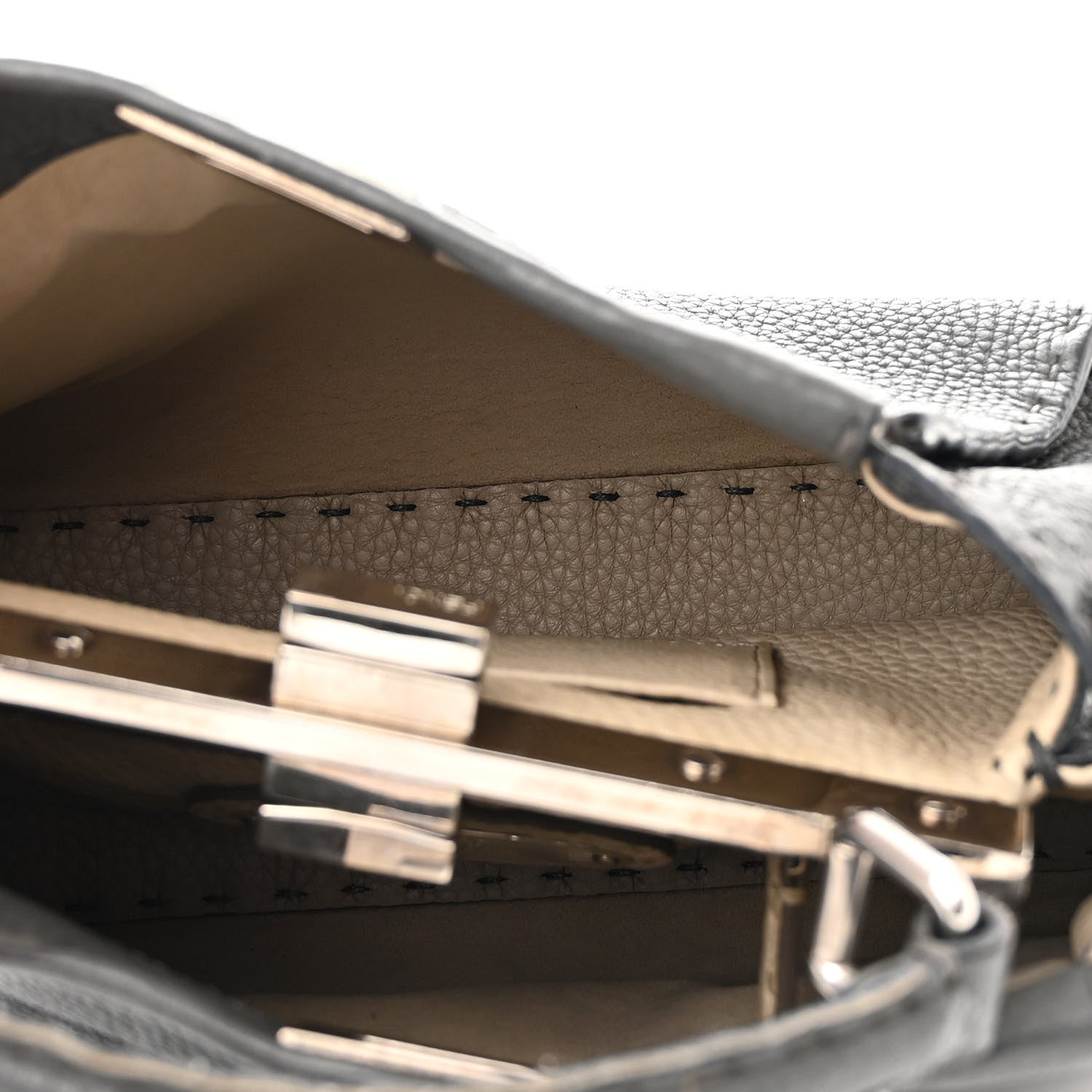 Fendi Cuoio Romano Selleria Bi-Color Mini Peekaboo Iconic Satchel Asfalto Latte 5 of 11