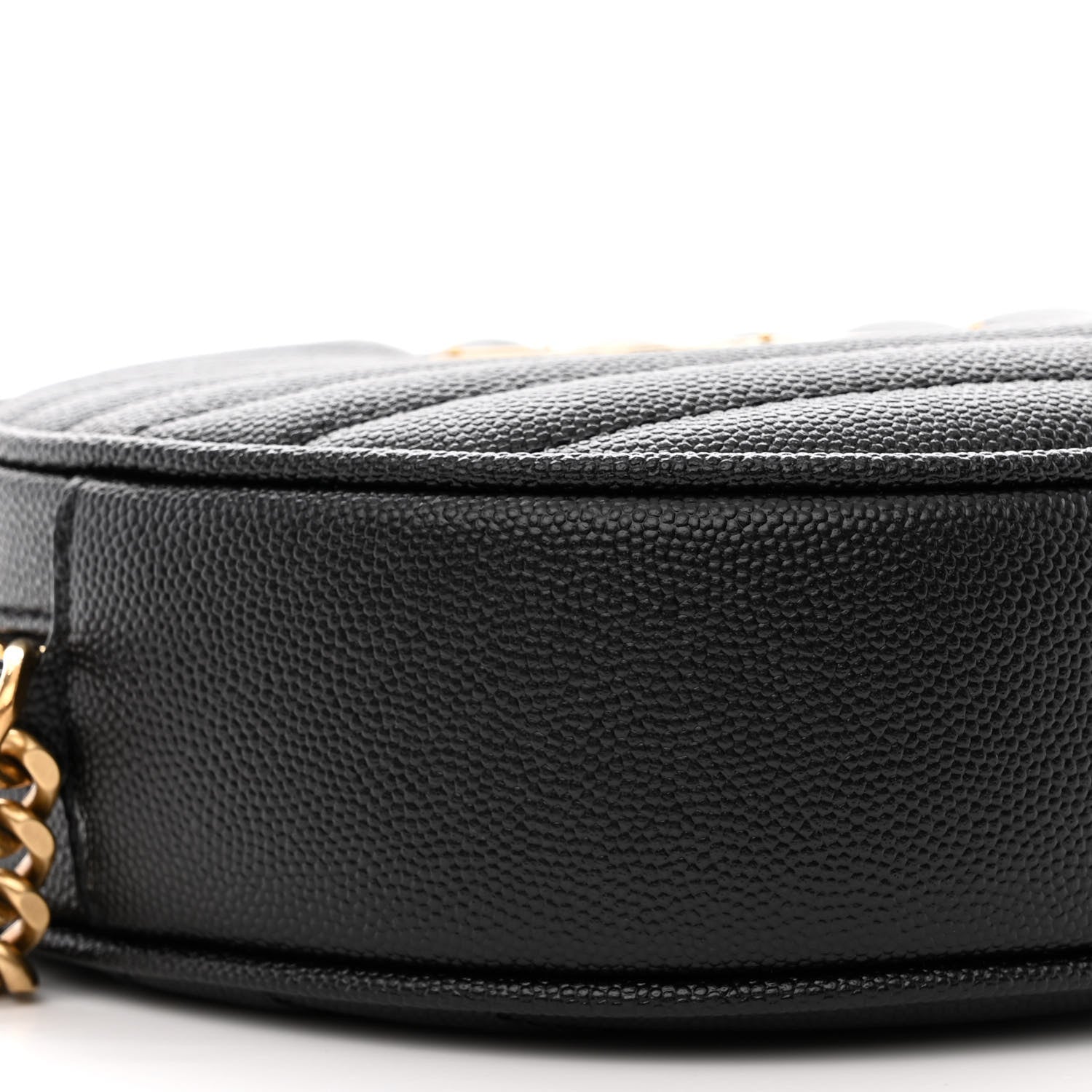 Saint Laurent Grain De Poudre Matelasse Chevron Quilted Round Vinyle Camera Bag Black 9 of 11