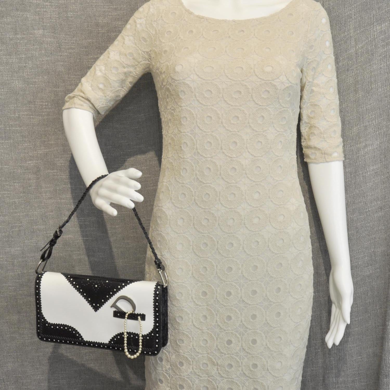 Christian Dior Leather D Trick Shoulder Bag Black and White 2 of 9