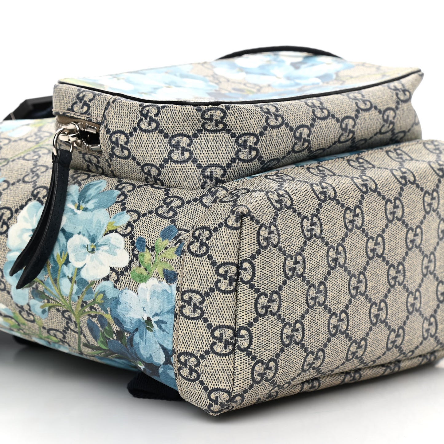 GG Supreme Monogram Blooms Small Single Buckle Backpack Beige Blue Navy