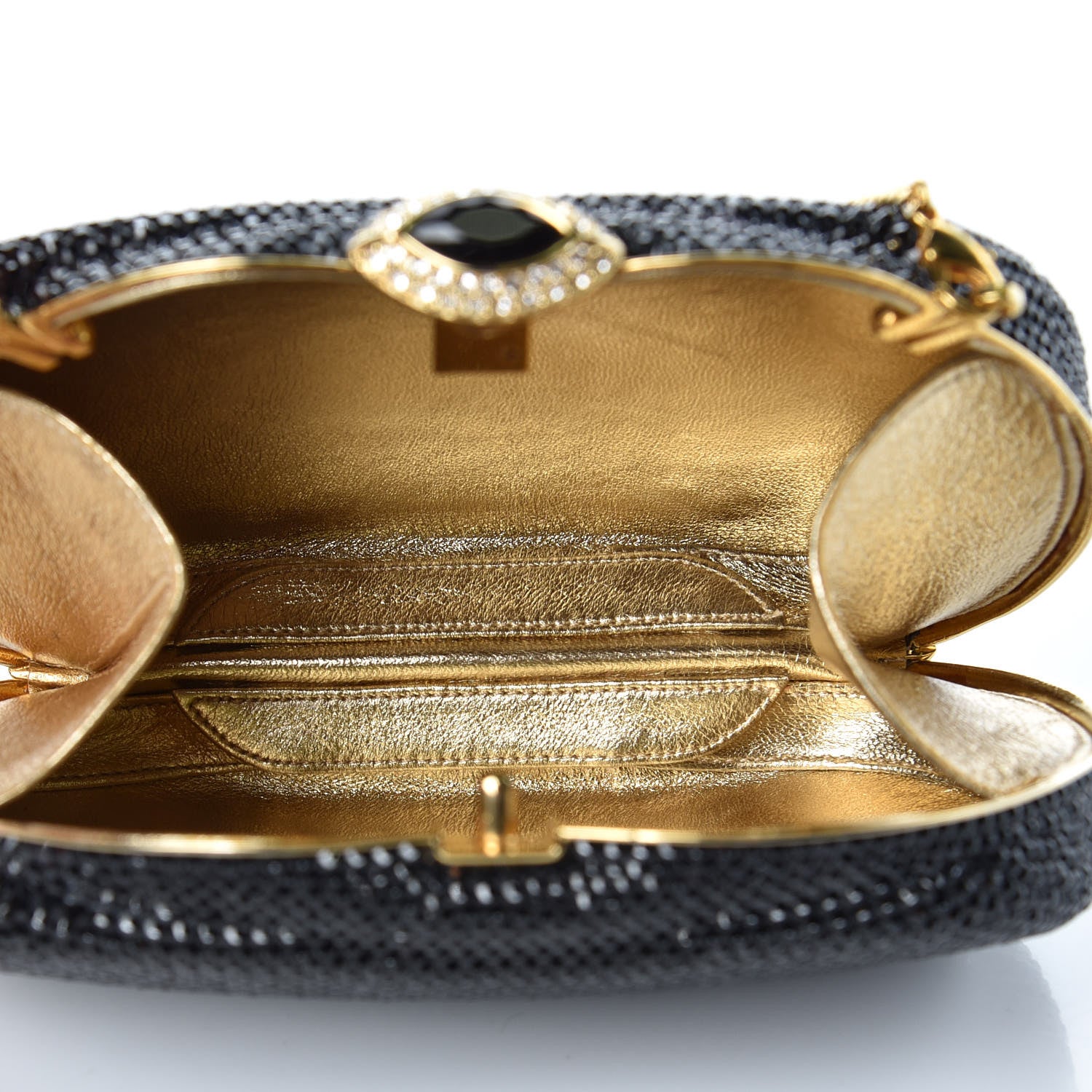 Judith Leiber Swarovski Crystal Minaudiere Clutch Black Gold 5 of 9