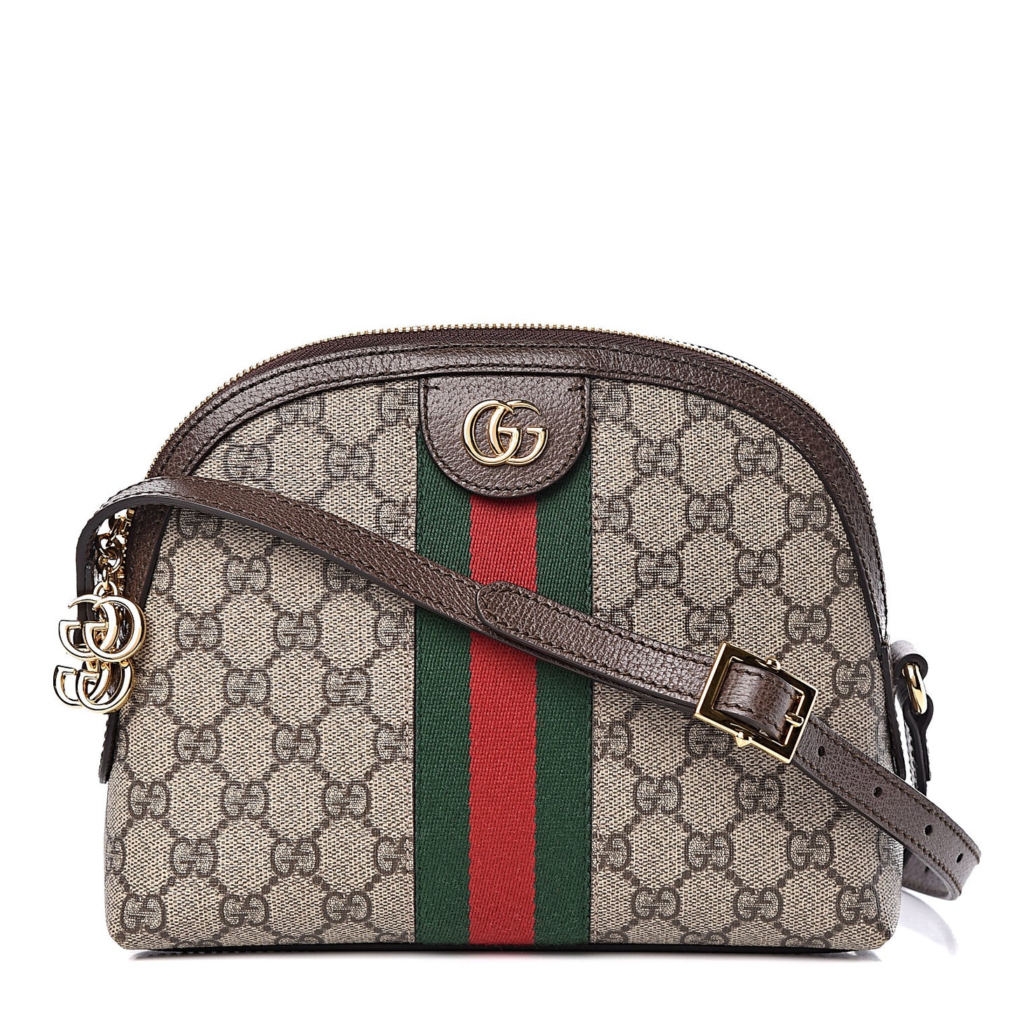 GG Supreme Monogram Textured Dollar Calfskin Web Small Ophidia Dome Shoulder Bag Beige Ebony New Acero
