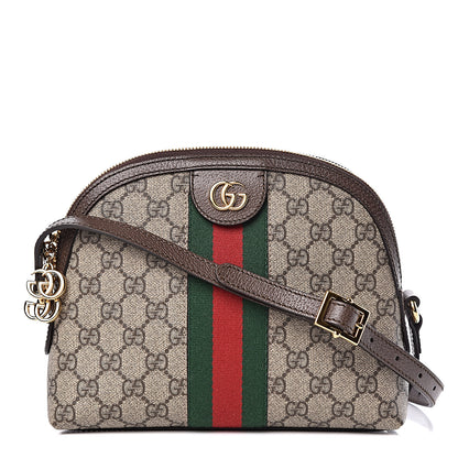 Gucci GG Supreme Monogram Textured Dollar Calfskin Web Small Ophidia Dome Shoulder Bag Beige Ebony New Acero 1 of 11