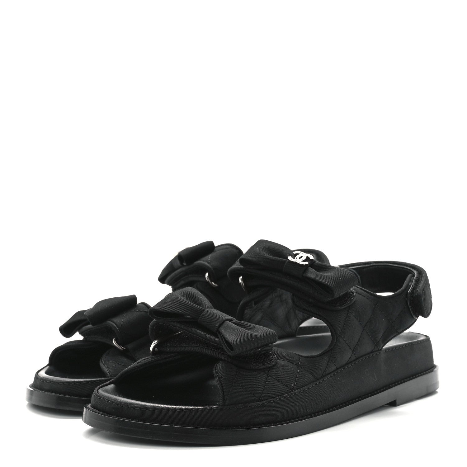 Chanel Grosgrain Quilted Bow Dad Sandals 37.5 Black 3 of 9