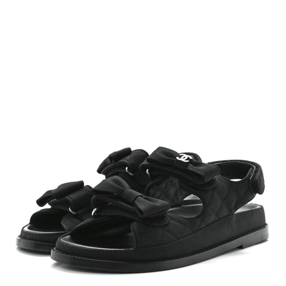 Chanel Grosgrain Quilted Bow Dad Sandals 37.5 Black 3 of 9
