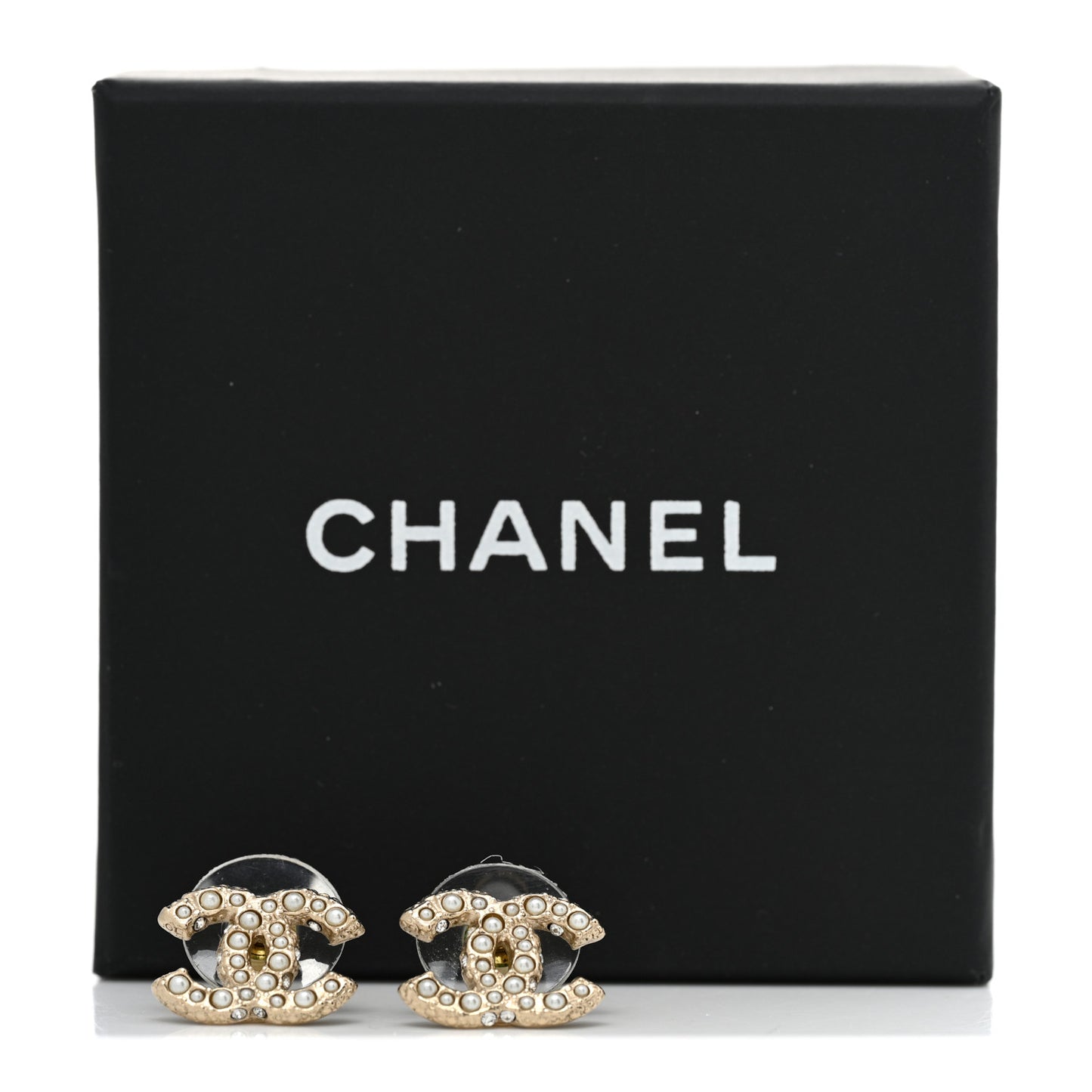 Pearl Crystal CC Earrings Light Gold