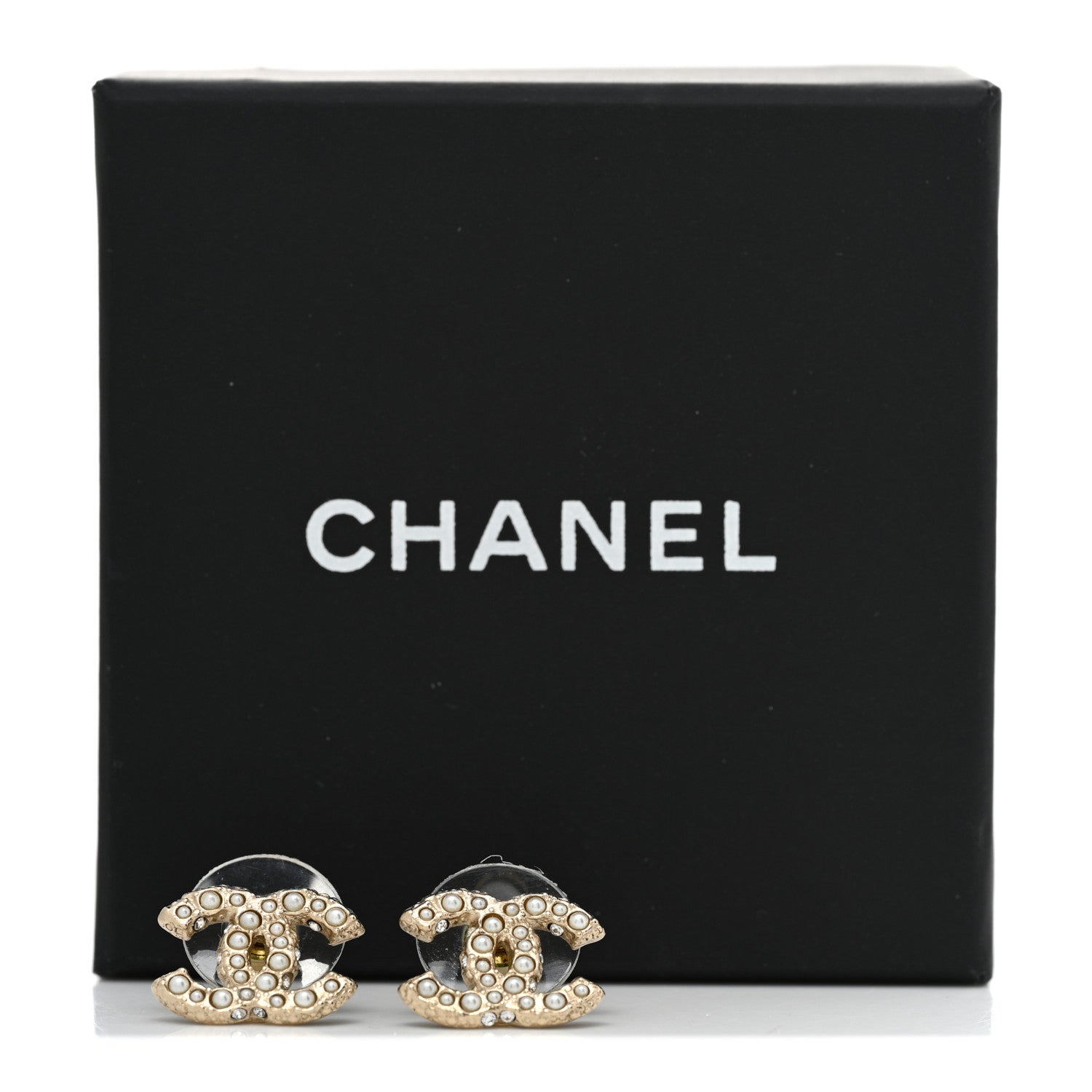 Chanel Pearl Crystal CC Earrings Light Gold 7 of 7