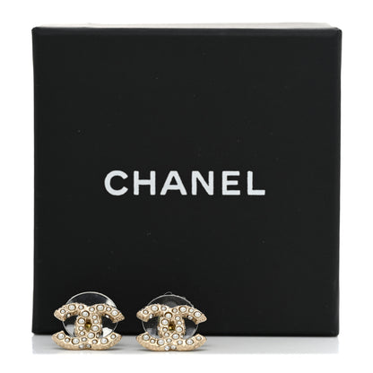 Chanel Pearl Crystal CC Earrings Light Gold 7 of 7