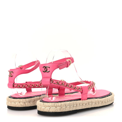 Chanel Lambskin Chain CC Thong Espadrille Sandals 39 Pink 5 of 10