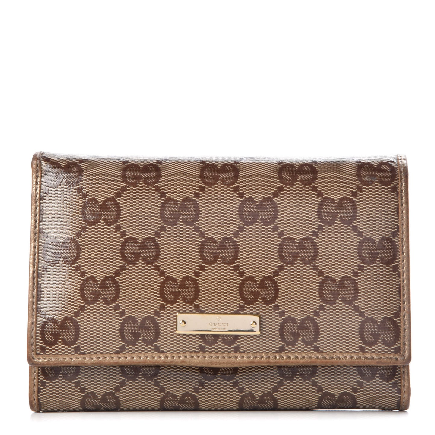 Metallic Crystal Monogram French Flap Wallet Gold