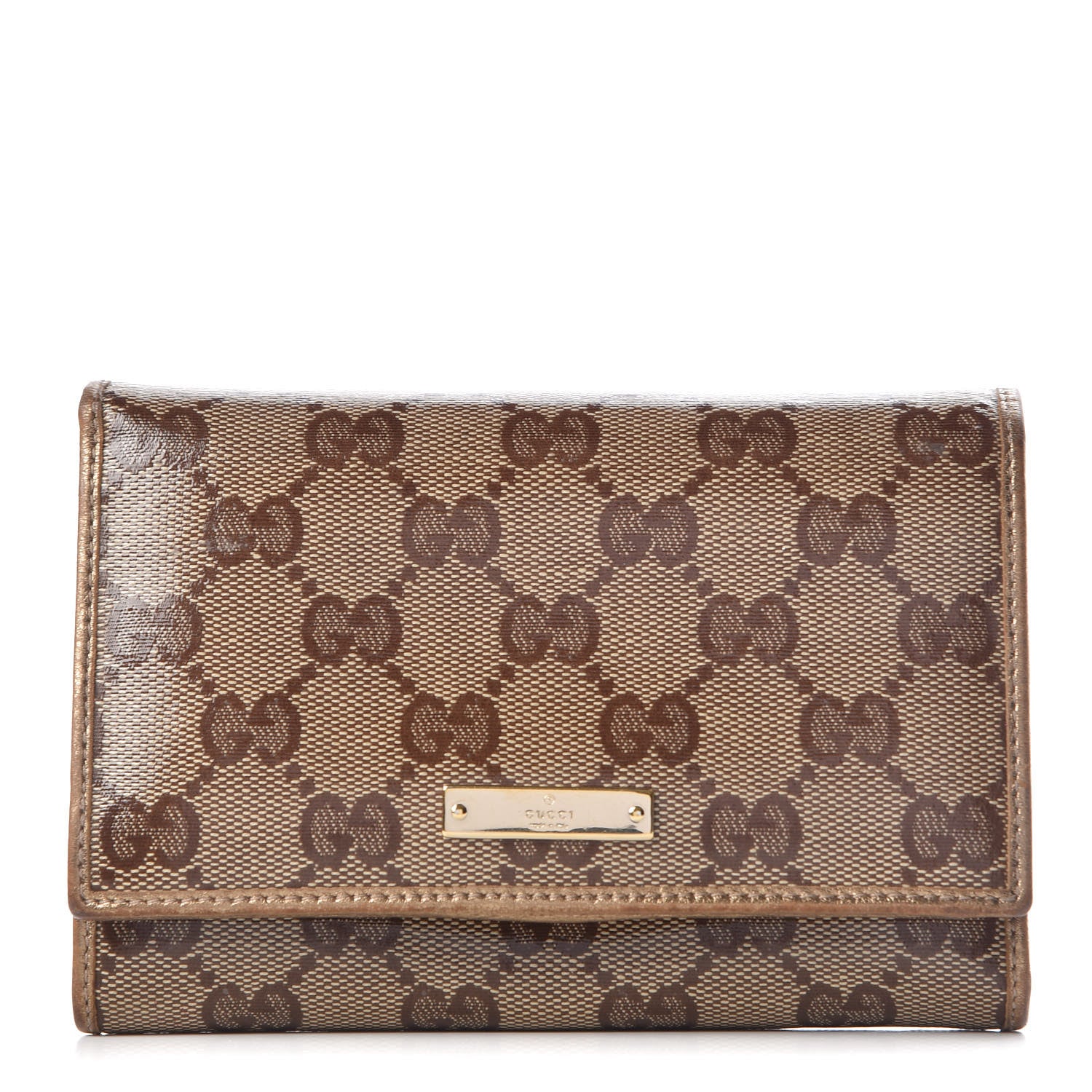 Gucci Metallic Crystal Monogram French Flap Wallet Gold 1 of 12
