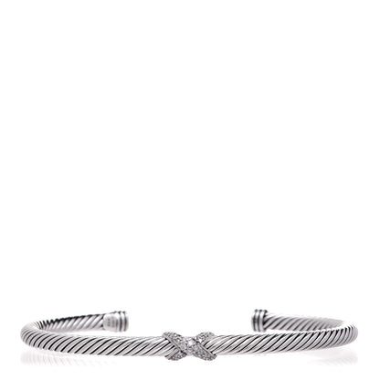 David Yurman Sterling Silver Diamond 4mm X Cable Bracelet 1 of 4