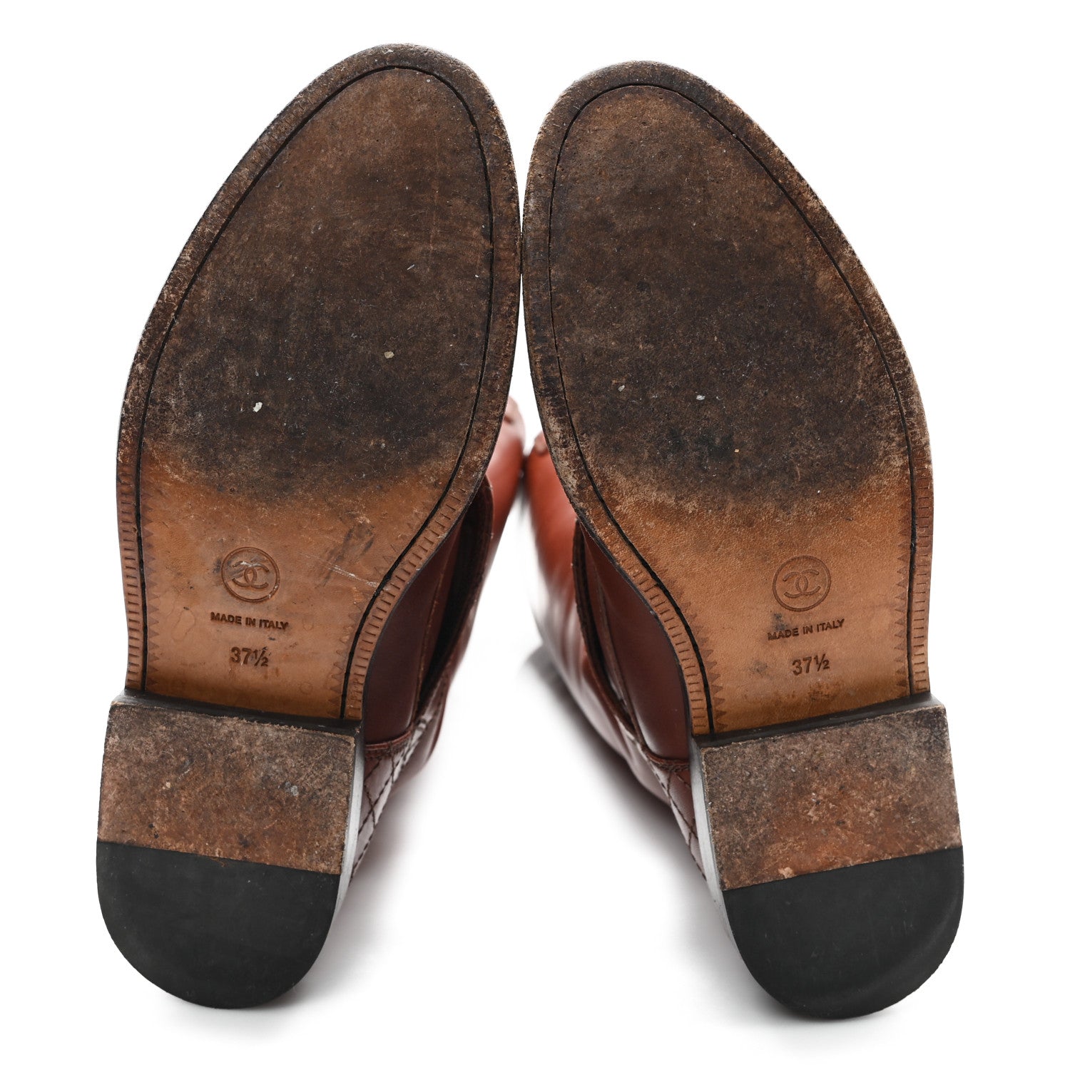 Chanel Calfskin Stitched CC Knee High Buckle Riding Boots 37.5 Brown 5 of 11