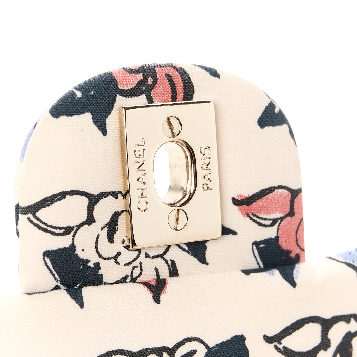 Nylon Quilted Rue Cambon Camellia Printed Mini Flap White Multicolor