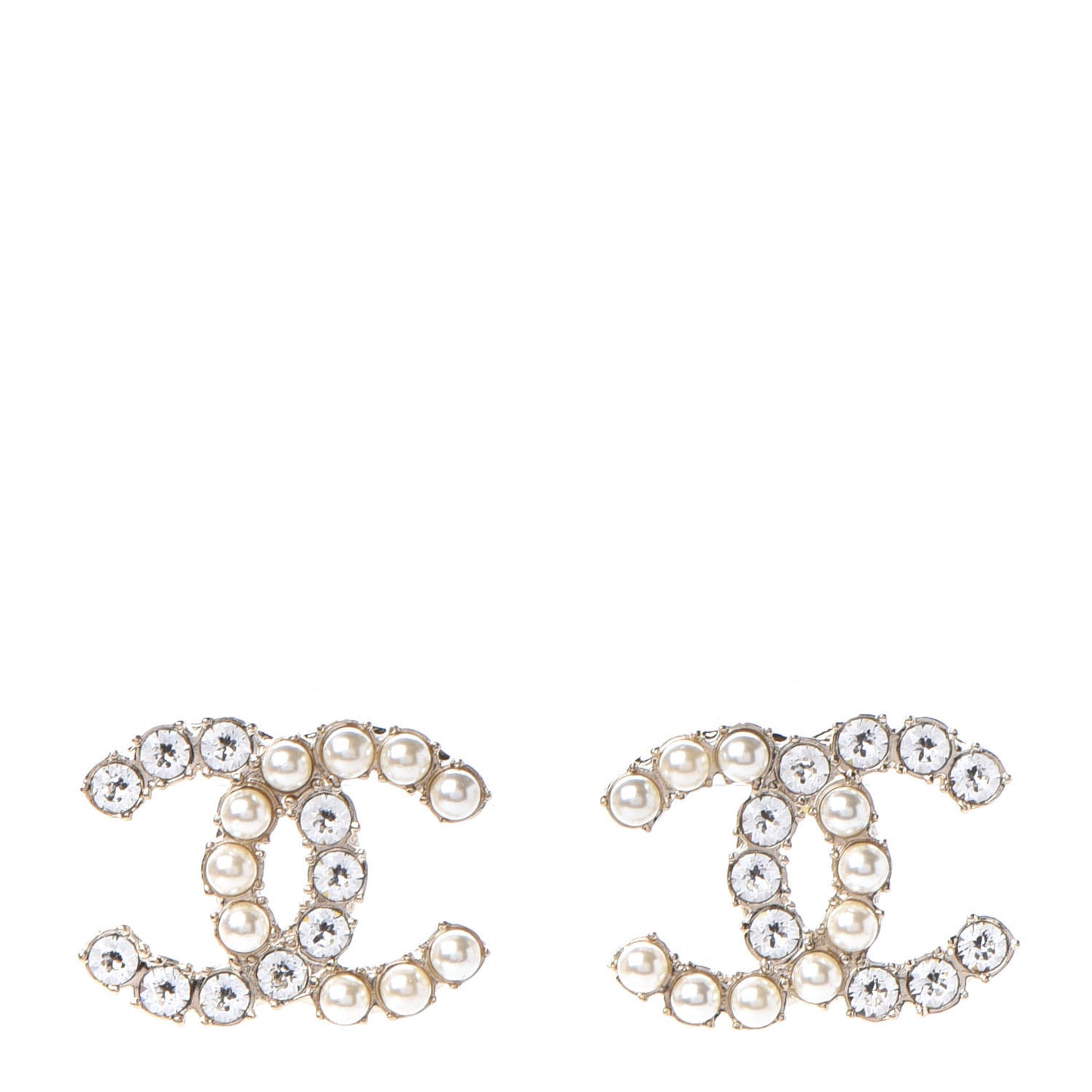 Crystal Pearl CC Dazzling Domino Earrings Gold