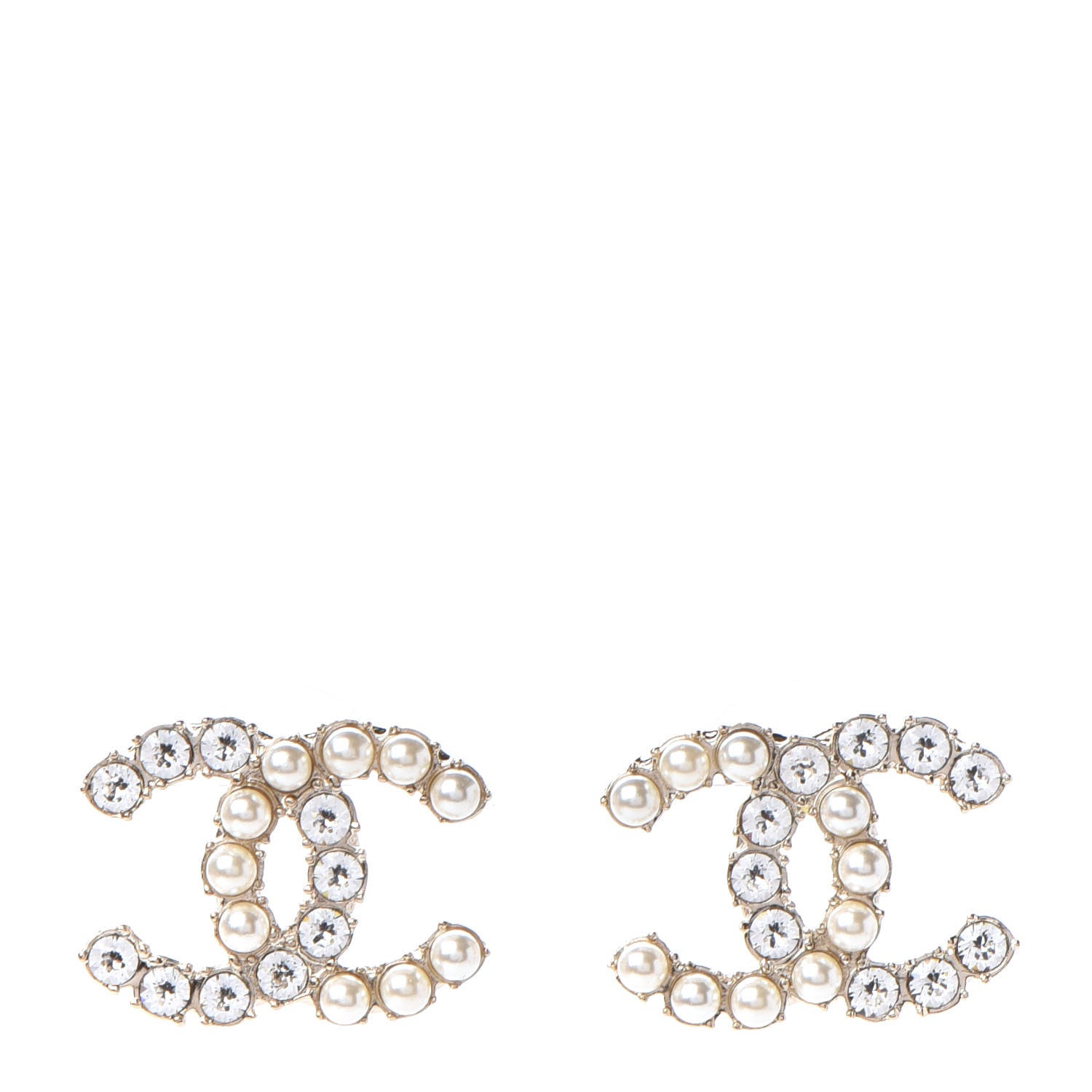 Chanel Crystal Pearl CC Dazzling Domino Earrings Gold 1 of 5