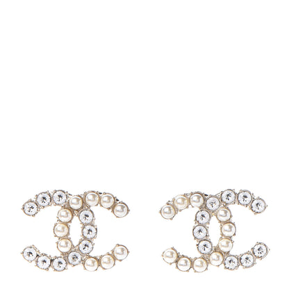 Chanel Crystal Pearl CC Dazzling Domino Earrings Gold 1 of 5