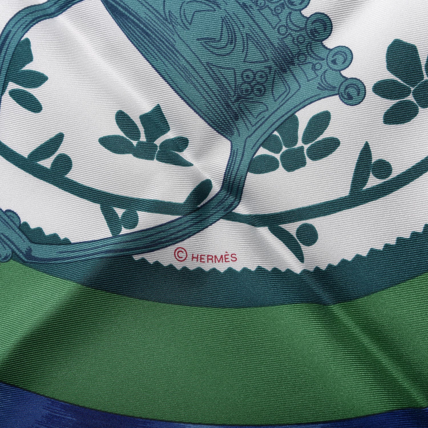 Hermes Silk Etriers Scarf 90 Vert White Turquoise 3 of 4