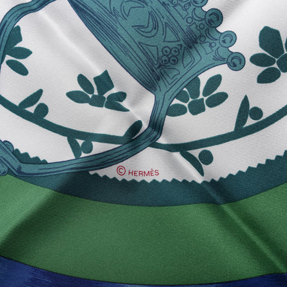 Hermes Silk Etriers Scarf 90 Vert White Turquoise 3 of 4