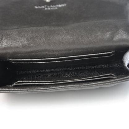 Saint Laurent Lambskin Mixed Matelasse Chevron Small Monogram Envelope Wallet Coal 5 of 8