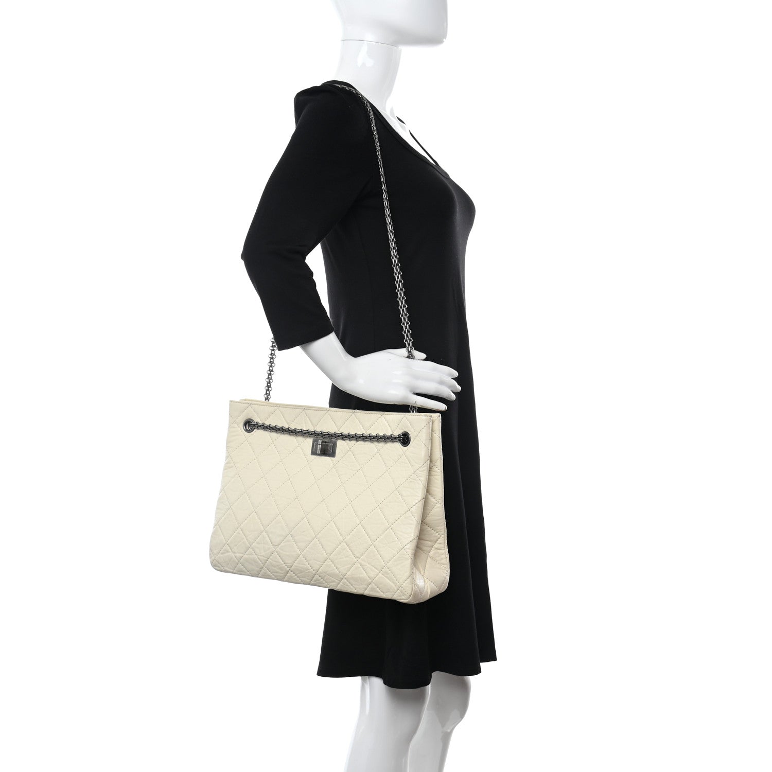 Chanel Aged Calfskin Quilted Reissue 2.55 Tote Ivory 2 of 13