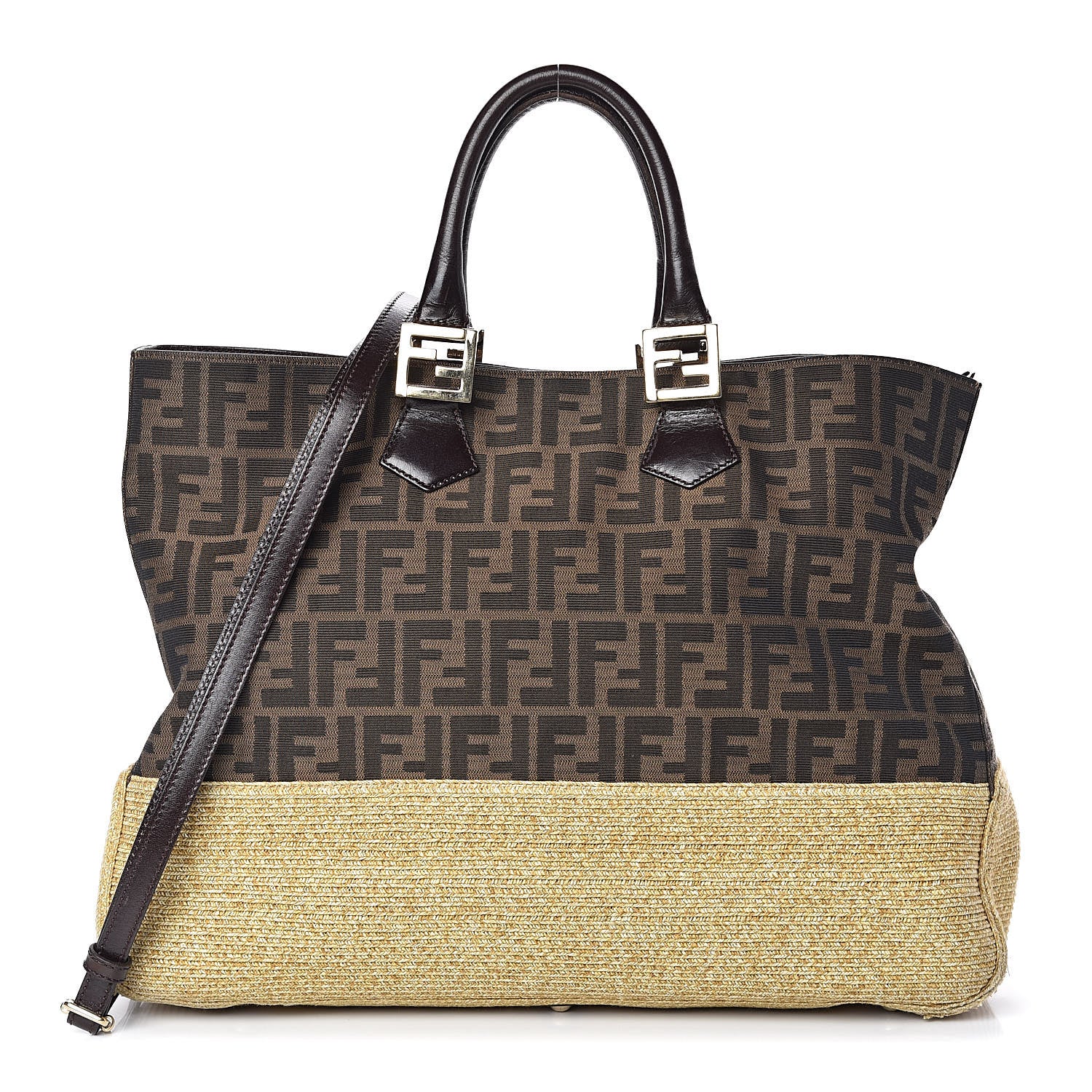 Fendi Zucca Raffia Twins Tote Tobacco 1 of 8