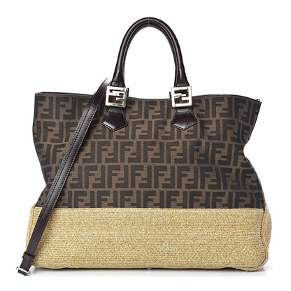 Fendi Zucca Raffia Twins Tote Tobacco 1 of 8