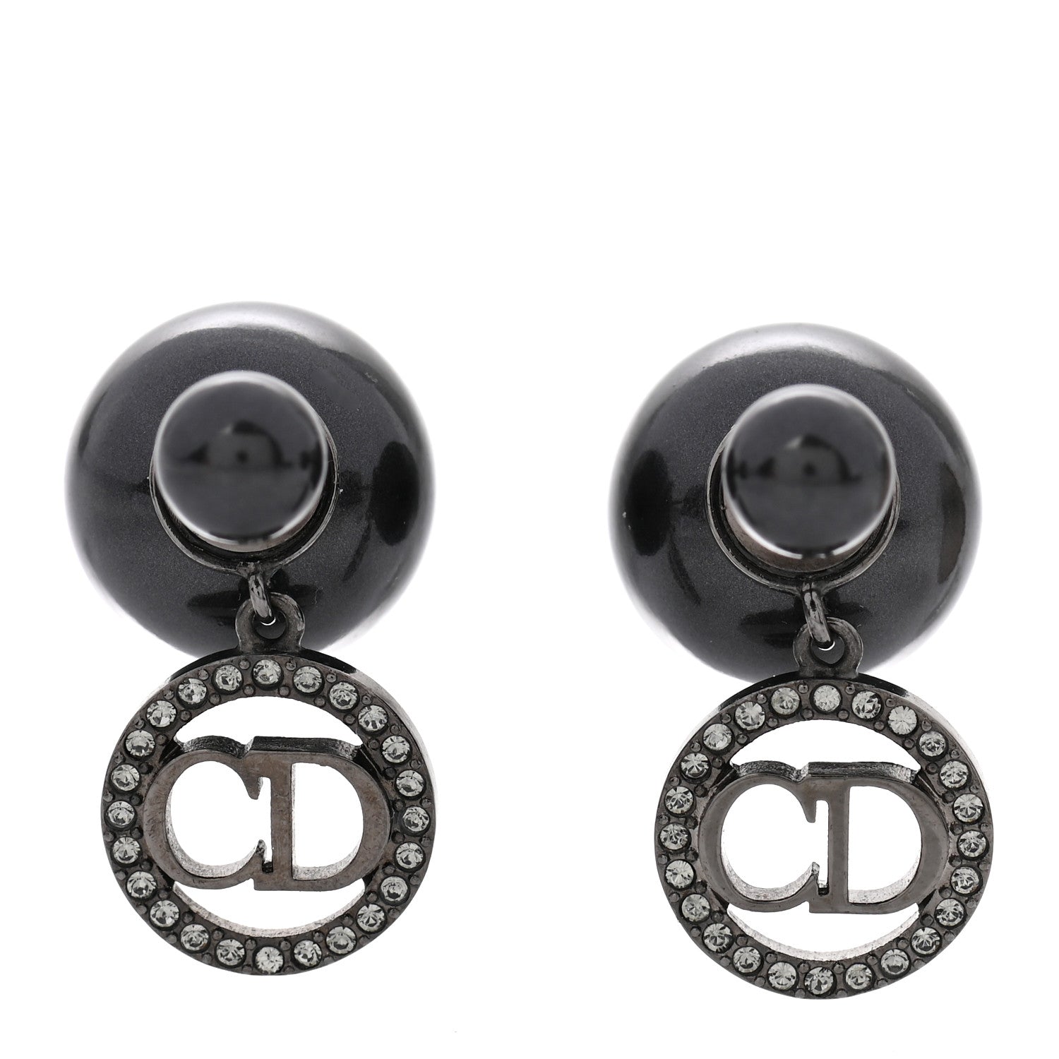 Christian Dior Crystal Pearl Logo Tribal Earrings Black 1 of 5