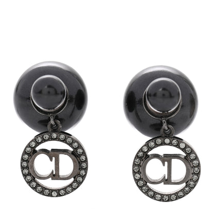Christian Dior Crystal Pearl Logo Tribal Earrings Black 1 of 5