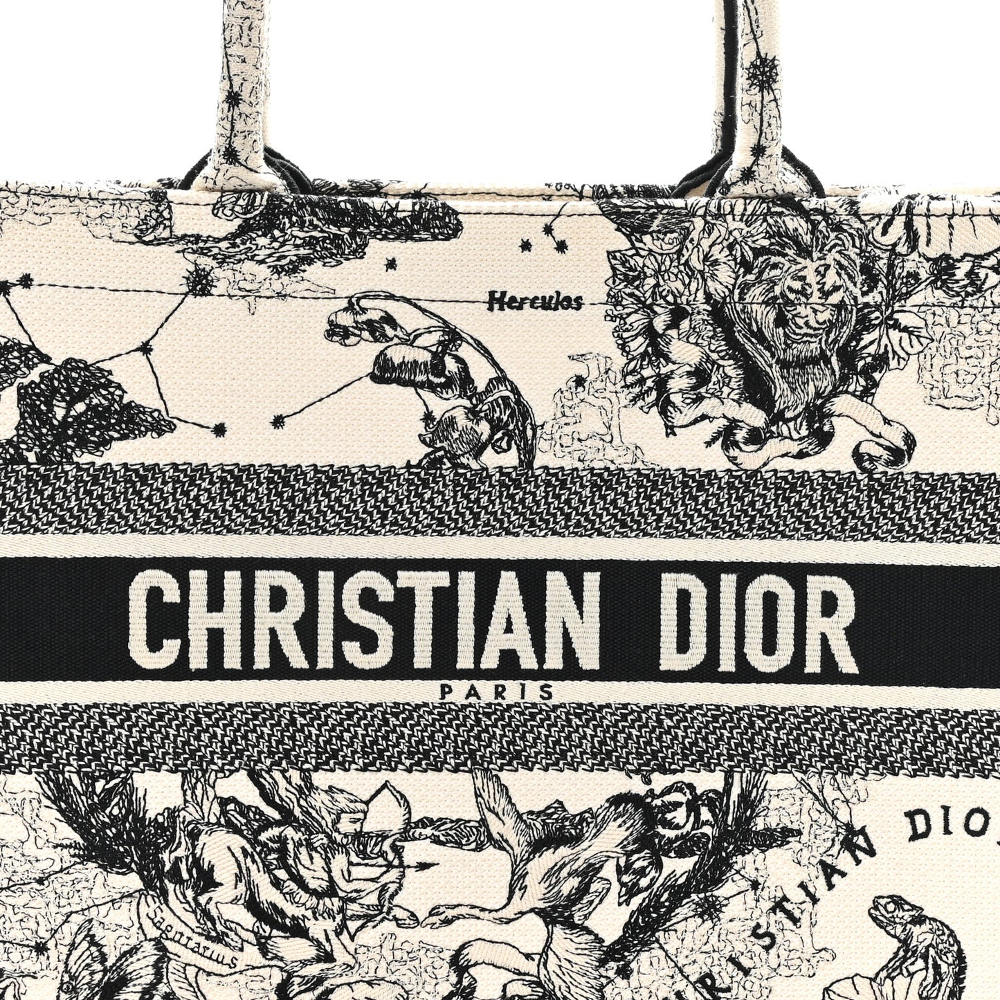 Canvas Zodiac Toile De Jouy Embroidered Medium Book Tote Latte