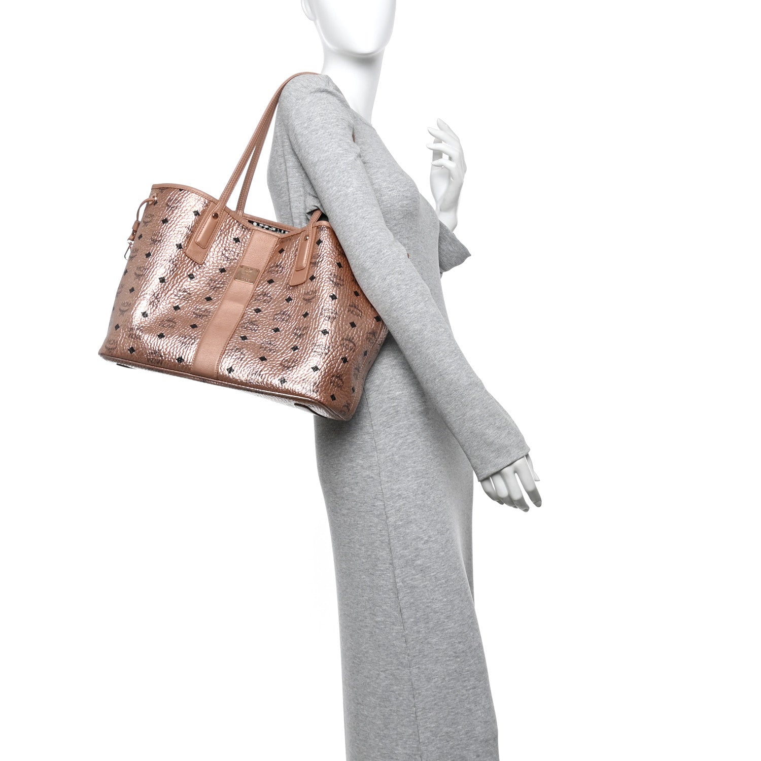 MCM Metallic Visetos Medium Liz Reversible Shopper Tote Champagne Gold 2 of 25