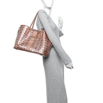 MCM Metallic Visetos Medium Liz Reversible Shopper Tote Champagne Gold 2 of 25