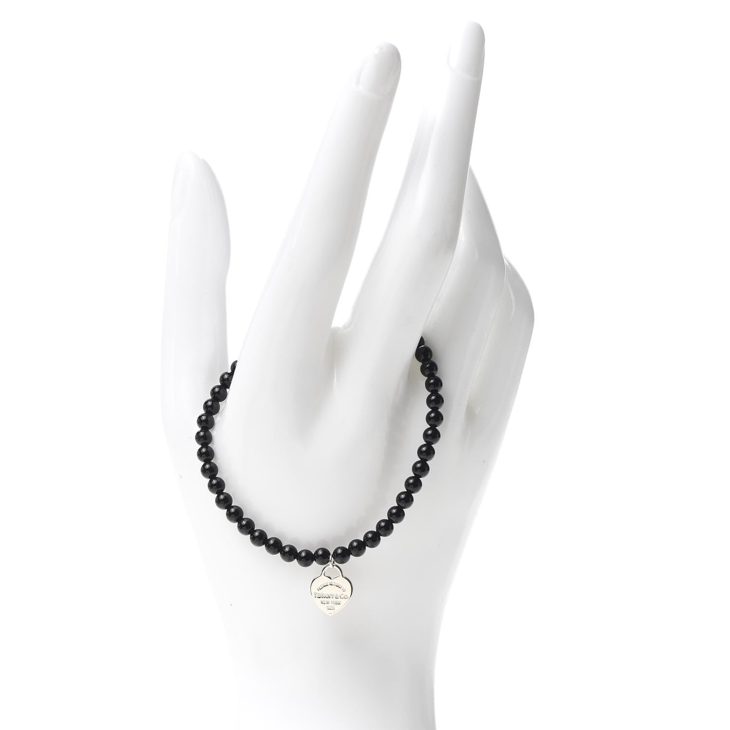 Tiffany Sterling Silver Black Onyx 4mm Return To Bead Heart Tag Bracelet 2 of 5