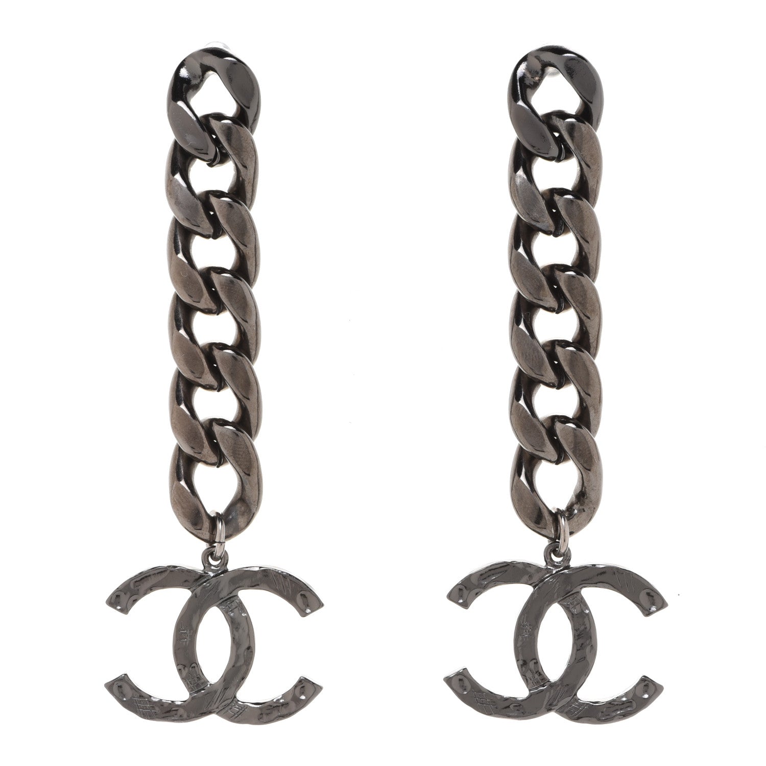 Chanel Metal CC Pick Drop Earrings Ruthenium 1 of 5