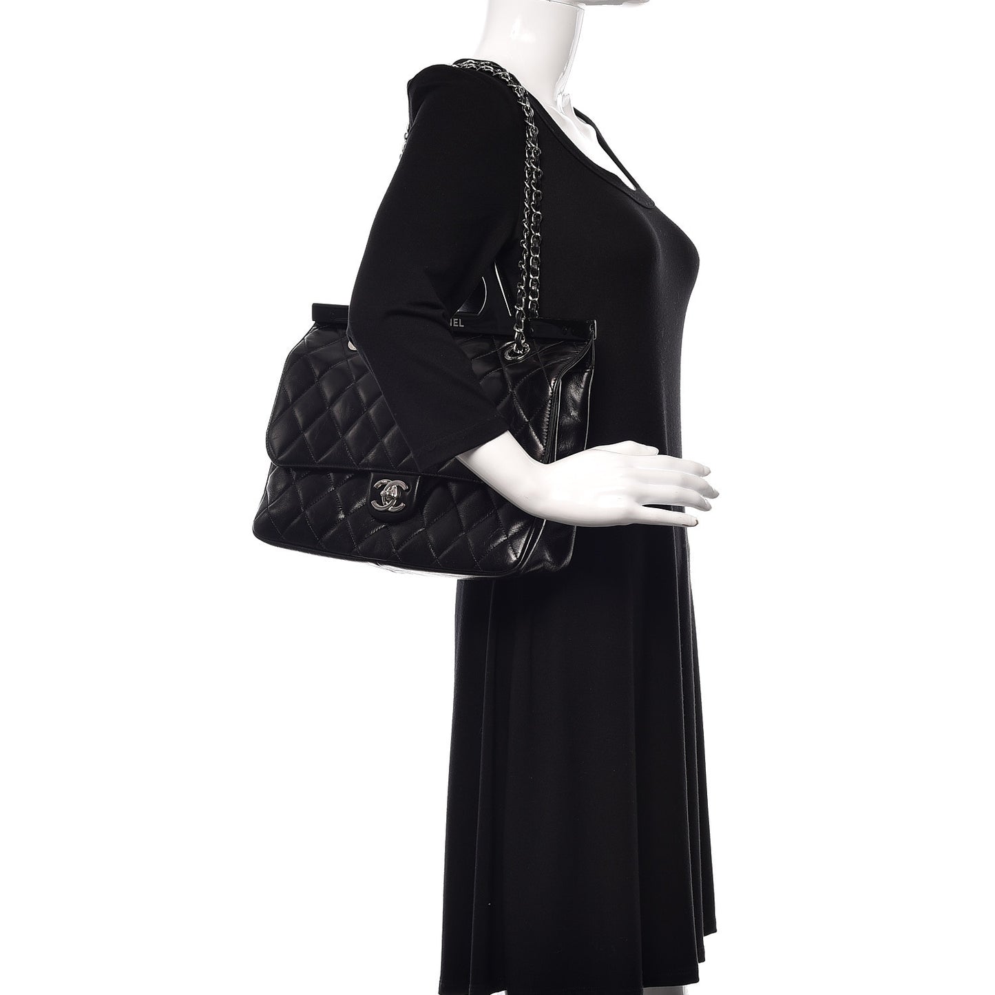 Glazed Calfskin Quilted Small CC Delivery Tote Black