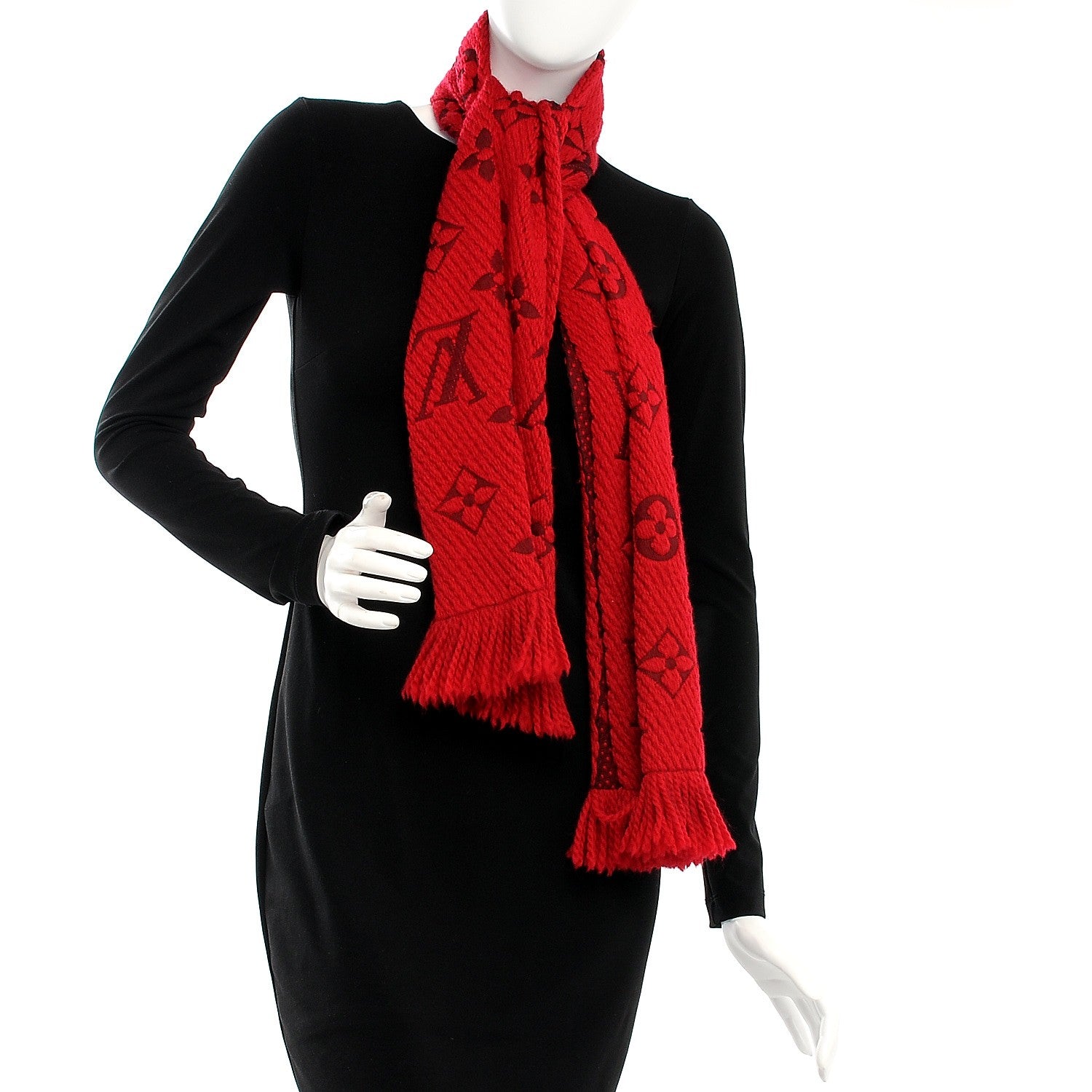 Louis Vuitton Wool Silk Logomania Scarf Rubis 2 of 4