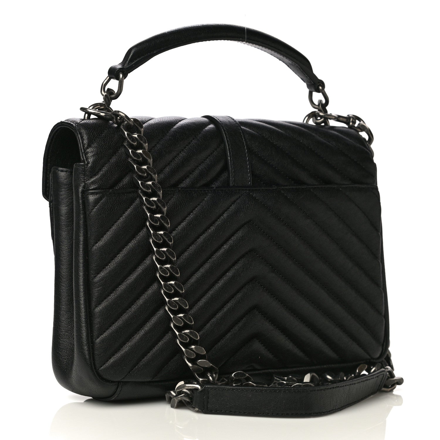Saint Laurent Sheepskin Matelasse Chevron Monogram Medium College Bag Black 2 of 21