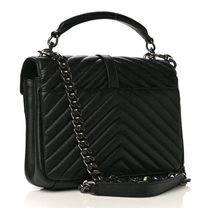 Saint Laurent Sheepskin Matelasse Chevron Monogram Medium College Bag Black 2 of 21