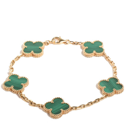 Van Cleef & Arpels 18K Yellow Gold Malachite 5 Motifs Vintage Alhambra Bracelet 3 of 8